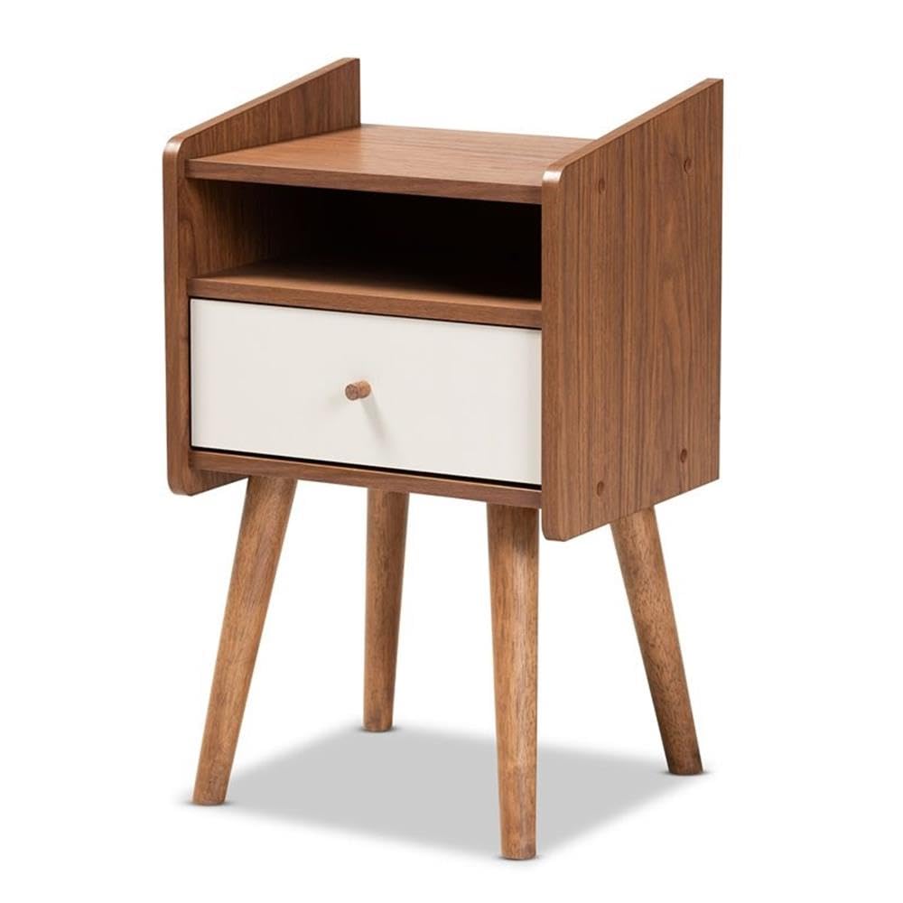 Baxton Studio Elario Mid-Century Modern Two-Tone Grey and Walnut Brown Finished Wood 1-Drawer Nightstand